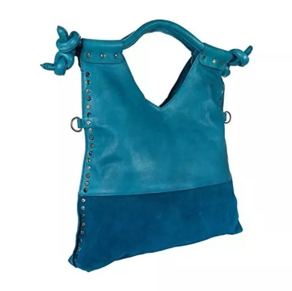 NWT FREE PEOPLE VALENCIA STUDDED TOTE PETROL - Picture 4 of 5